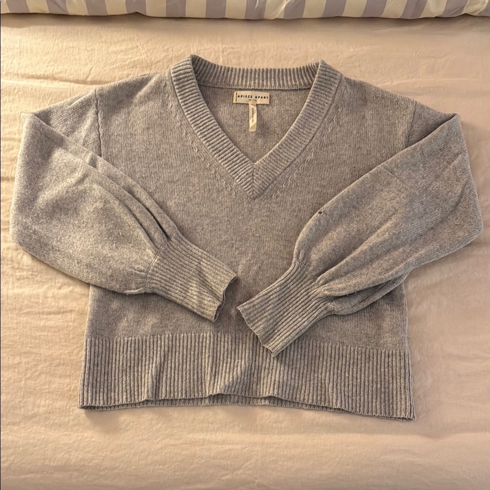 Apiece Apart Light Gray Cashmere V-Neck Sweater